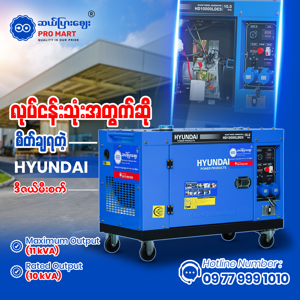 Hyundai Diesel Generator 11KVA HD10000LDES