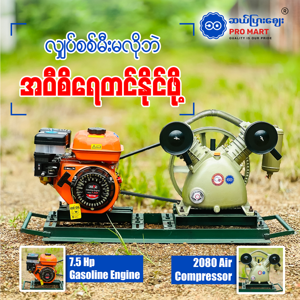 Air Compressor 2080 + Bison Engine 7.5hp 2" BS20 170F Set